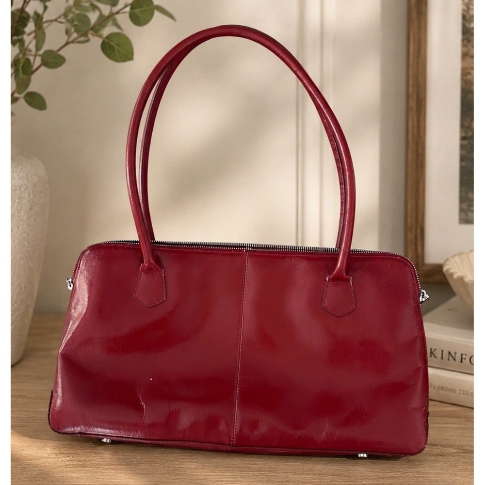 HOBO The Original Red Leather Zipper Closure Double Handles Shoulder Bag